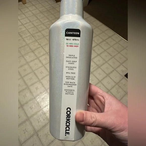 NWT 16 oz white glitter Corkcicle canteen - Picture 1 of 3